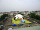 10m Span Inflatable Airtight Spider Event Tent Black PVC Frame Posts With White Printed Roof