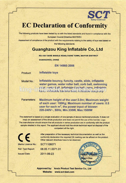 Trung Quốc King Inflatable Co.,Limited Chứng chỉ