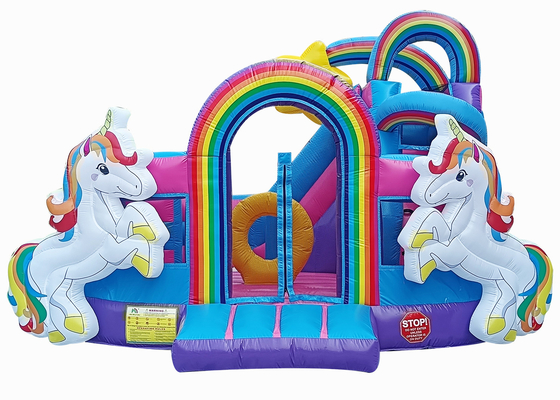 13ftx13ftx11.5ft Cầu vồng Unicorn Bouncy Lâu đài Bounce House