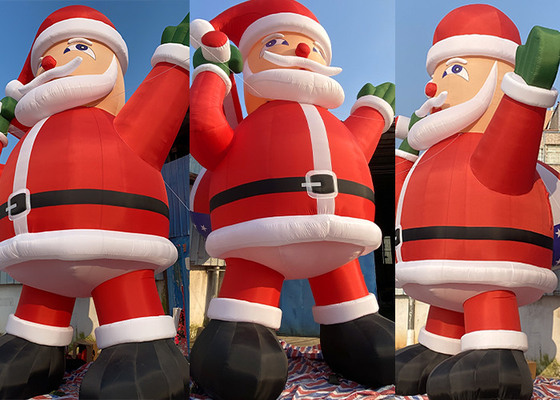 Ông già Noel bơm hơi khổng lồ Xmas ngoài trời có quạt gió để trang trí Giáng sinh
