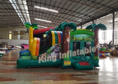 Màu xanh lá cây PVC nhỏ bơm hơi Bouncer Castle Kids Playground Chống cháy