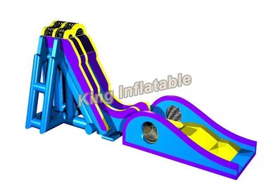 Trò chơi trượt nước bơm hơi màu xanh / vàng Trò chơi trượt nước thương mại 12 * 4m Cầu trượt hà mã cho bãi biển