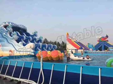 Bảo hành 2 năm Công viên nước bơm hơi có khung bể bơi / Phim hoạt hình trượt