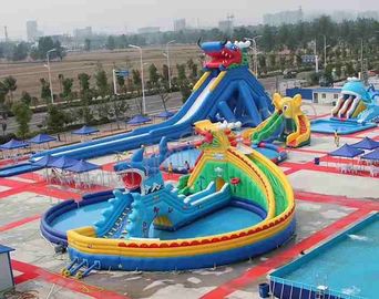 Bảo hành 2 năm Công viên nước bơm hơi có khung bể bơi / Phim hoạt hình trượt