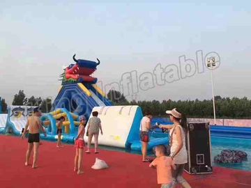 Bảo hành 2 năm Công viên nước bơm hơi có khung bể bơi / Phim hoạt hình trượt