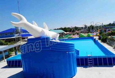 Công viên trượt nước bơm hơi thương mại 0.9mm PVC Tarpaulin Công viên nước thổi lên với hồ bơi trên mặt đất