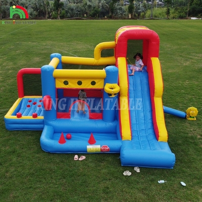 Khóa học chướng ngại vật bơm lên Bounce House Lâu đài với slide Khu vực nhảy và chướng ngại vật leo lên với máy thổi