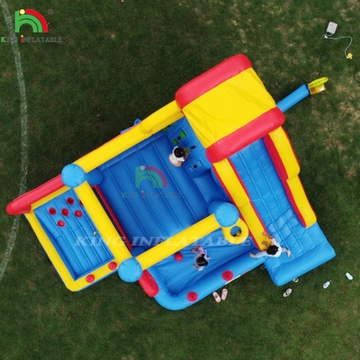 Khóa học chướng ngại vật bơm lên Bounce House Lâu đài với slide Khu vực nhảy và chướng ngại vật leo lên với máy thổi