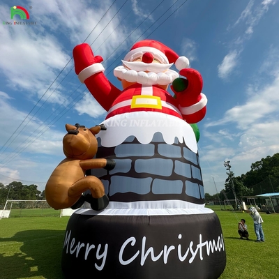 20ft 26ft 33ft bơm lên Santa Claus trong lò sưởi với tuần lộc ngoài trời trang trí Giáng sinh thổi lên Santa Claus