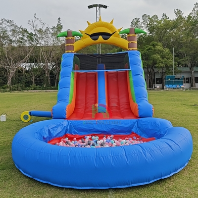 Double Lane PVC Bánh trượt nước bơm lên kết hợp với hồ bơi chướng ngại vật leo núi Bánh trượt hồ bơi bơm lên