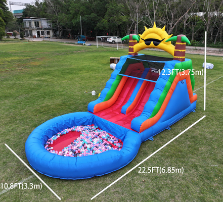 Double Lane PVC Bánh trượt nước bơm lên kết hợp với hồ bơi chướng ngại vật leo núi Bánh trượt hồ bơi bơm lên