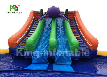 Công viên nước Penguin Blue White thổi phồng với hồ bơi đường kính 12m và trượt