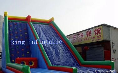 Trượt nước màu xanh tùy chỉnh, trẻ em giải trí Leo tường đồ chơi bơm hơi trượt
