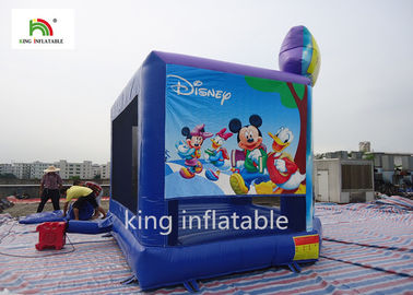 Lâu đài Bouncy bơm hơi màu xanh cho trẻ em Nhảy in phim hoạt hình