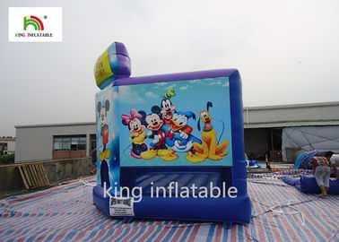 Lâu đài Bouncy bơm hơi màu xanh cho trẻ em Nhảy in phim hoạt hình