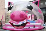 Sân chơi bơm hơi cho lợn màu hồng thương mại với tấm che lều bong bóng