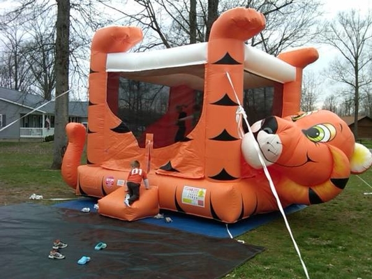 PVC tráng phim hoạt hình hổ lâu đài bơm hơi Bouncer Castle thổi lên lâu đài nhảy