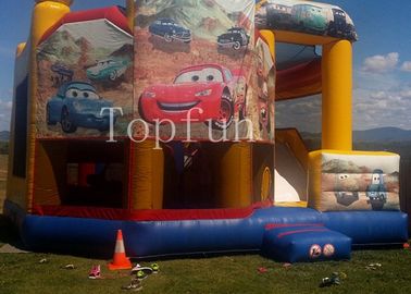 PVC Racing Xe bơm hơi bơm nước Lâu đài 5 x 5m In kỹ thuật số có cầu trượt