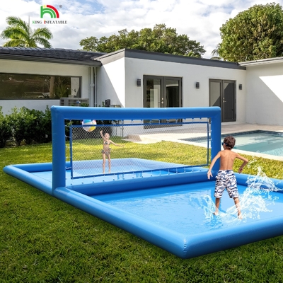 33FT sân bóng chuyền bơm lên hồ bơi Blue Beach Water Volleyball Net Field với máy bơm không khí cho trò chơi thể thao ngoài trời