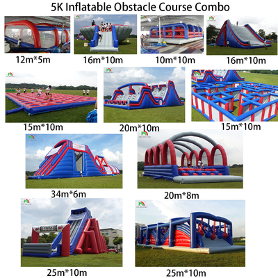 PVC Tarpaulin 5k Khóa học chướng ngại vật bơm lên Combo Large Slide Chướng ngại vật bơm lên tương tác cho người lớn